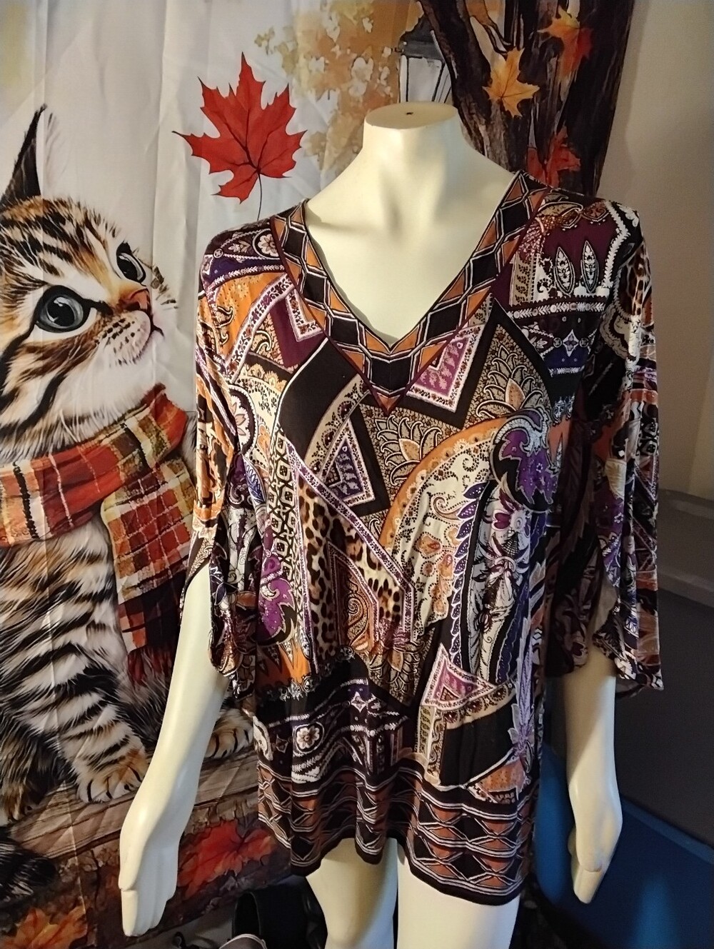 Chico's size 3 Women's size 16 V-neck Kimono Sleeve Tunic Top blouse shirt